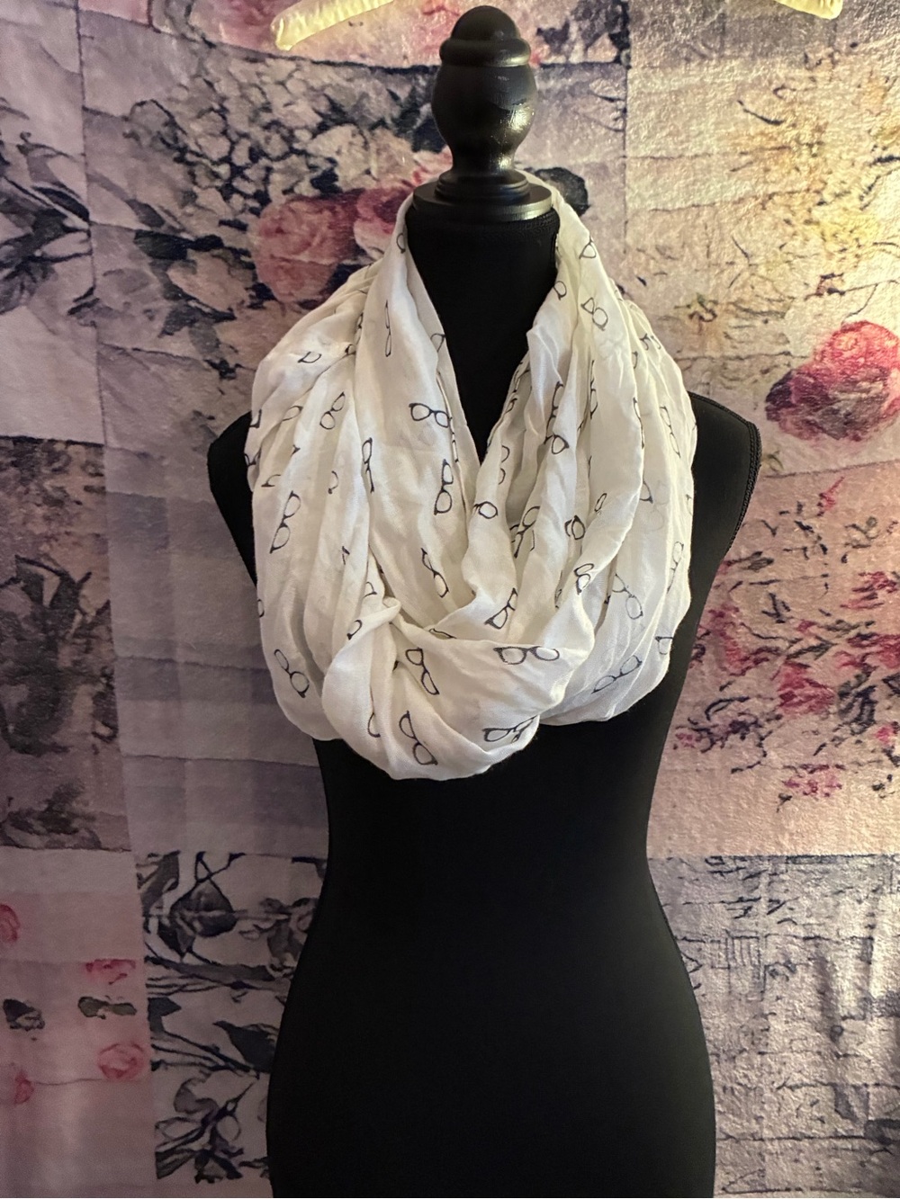 White Infinity Scarf with Black Eyeglass Print - Women Accessories